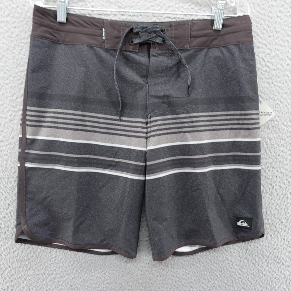 Quiksilver Mens Grey Striped Board Shorts Size 30 Swim Trunks Stretch NEW *